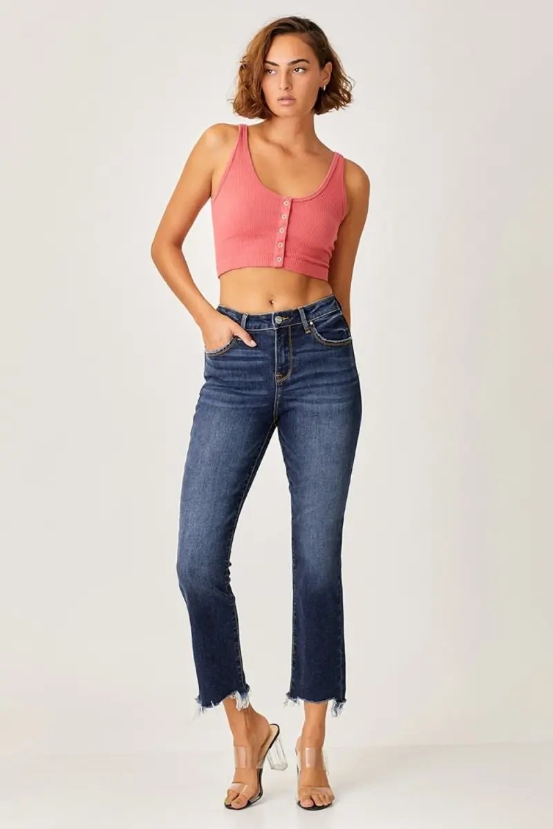 Risen Full Size Frayed Hem Cropped Straight Jeans for Women - Love Salve